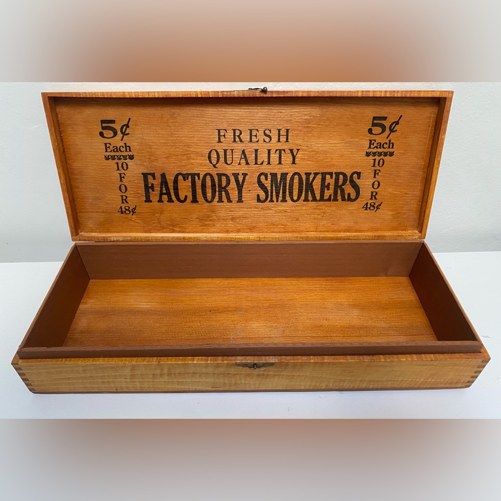 Vtg.  1949 5 Cent Factory Smokers Wooden Cigar Counter Display Box Cigar culture